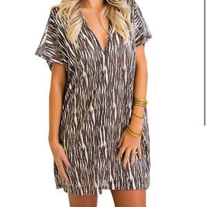 Karlie V-neck metallic dress with gold & bronze